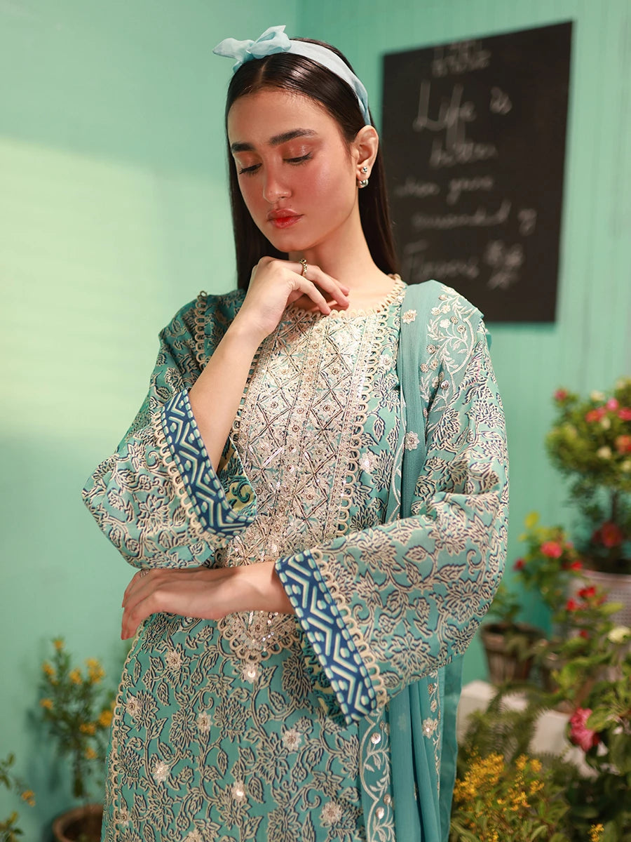 Salitex | Izel Lawn 24 | SKY BLOOM - LUXURY LAWN EMBROIDERED SUIT