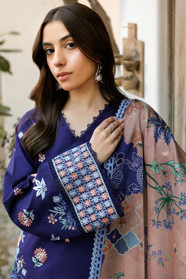 Farasha | Summer Weaves Embroidered Lawn | Indigo Glow