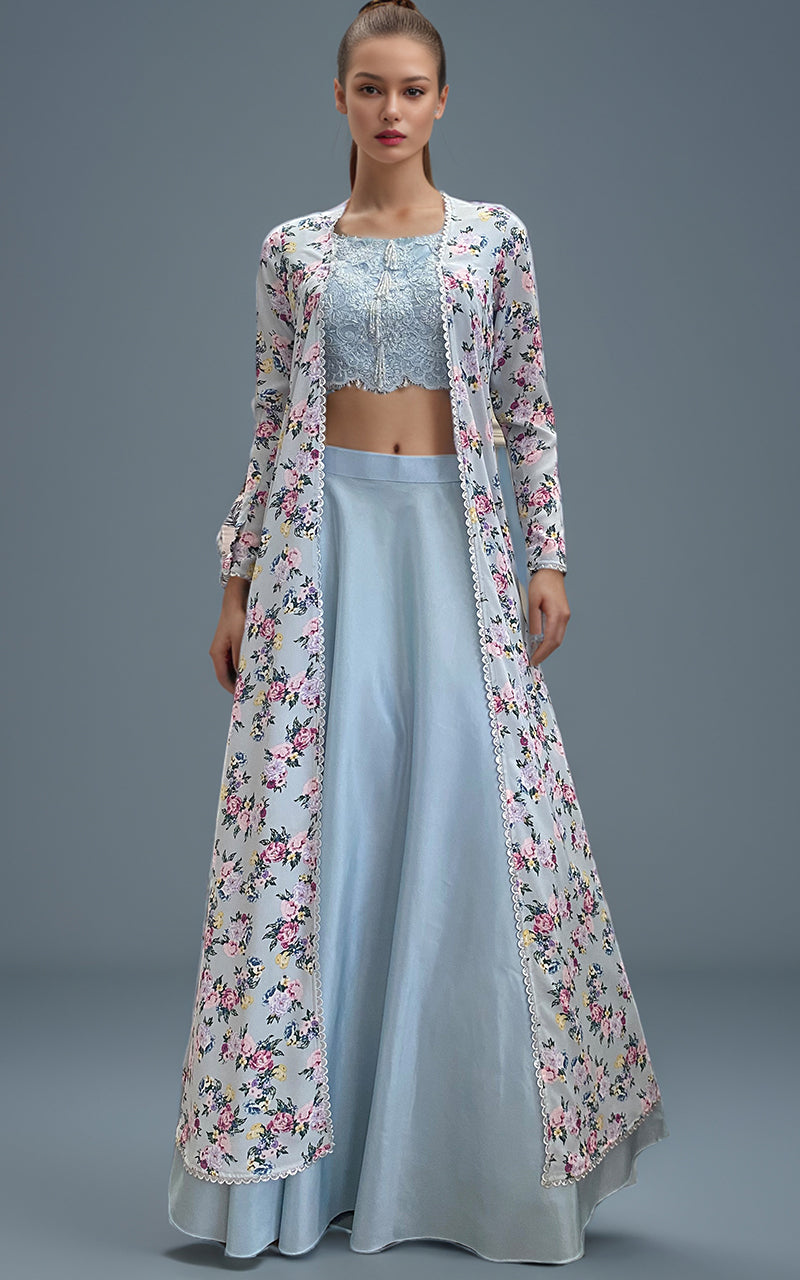 Threads and Motifs | Formal Dresses 25 | Embroidered Blouse With Skirt And Printed Jacket