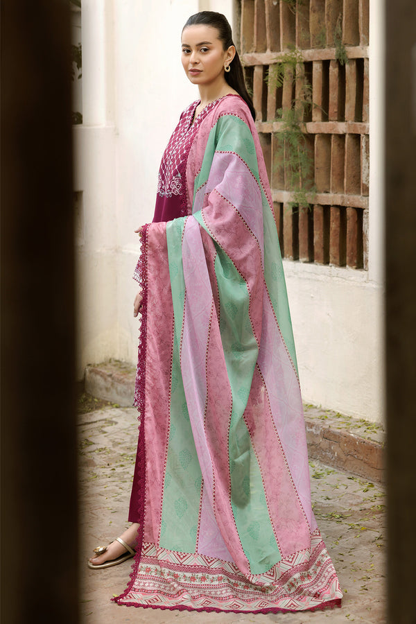 Farasha | Summer Weaves Embroidered Lawn | Satin Ruby