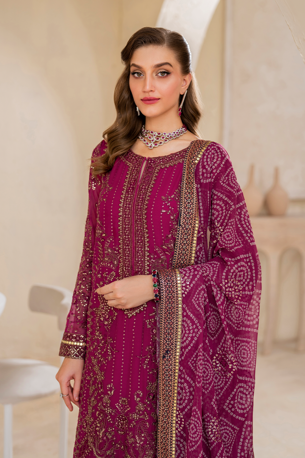 Iznik | Chinnon Chiffon | CC-45 Embroidered Chiffon - Official Iznik - Agha Fabrics UK