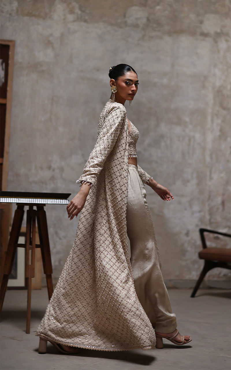 Threads and Motifs | Formal Dresses 25 | Net Embroidered Jacket With Embroidered Blouse And Trouser