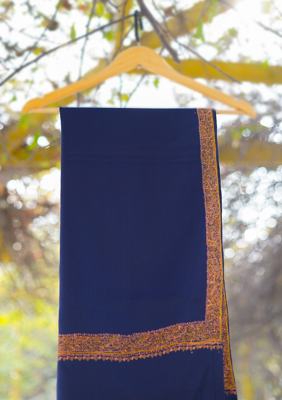 Wool Needle Work Shawl D - 39 - N Blue