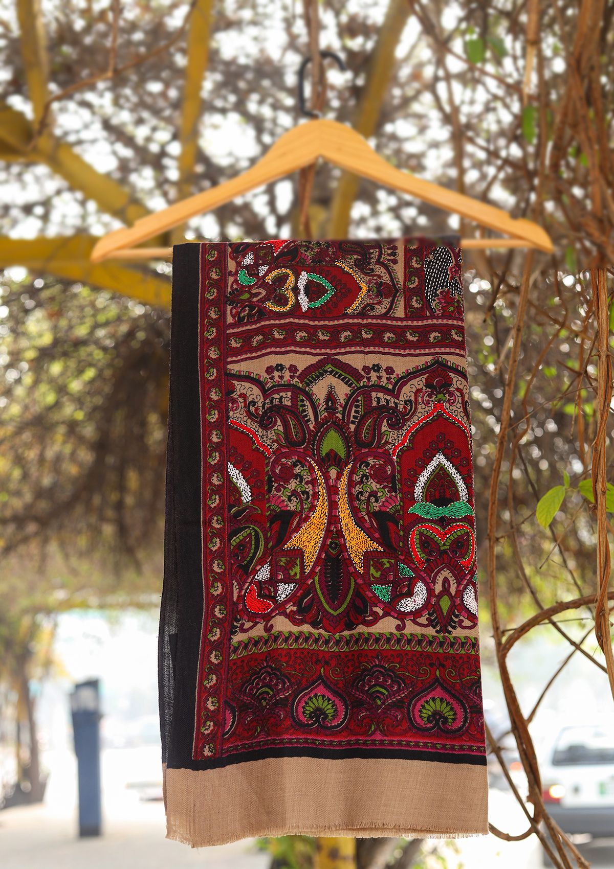 Wool Needle Work Shawl D - 28B - D Maroon