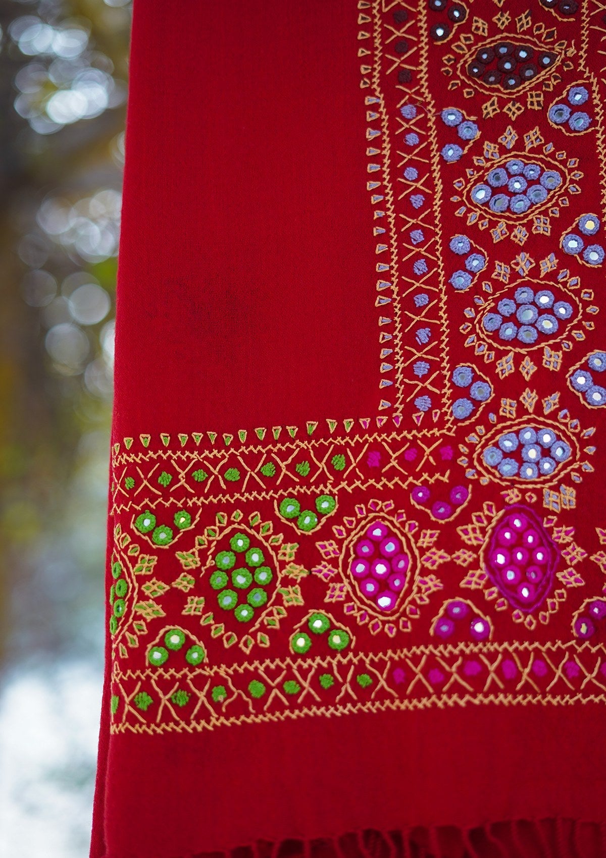 Wool Needle Work Shawl D - 36 - Red