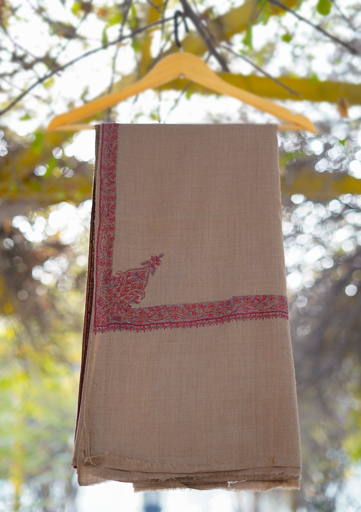 Wool Needle Work Shawl D - 37 - Brown