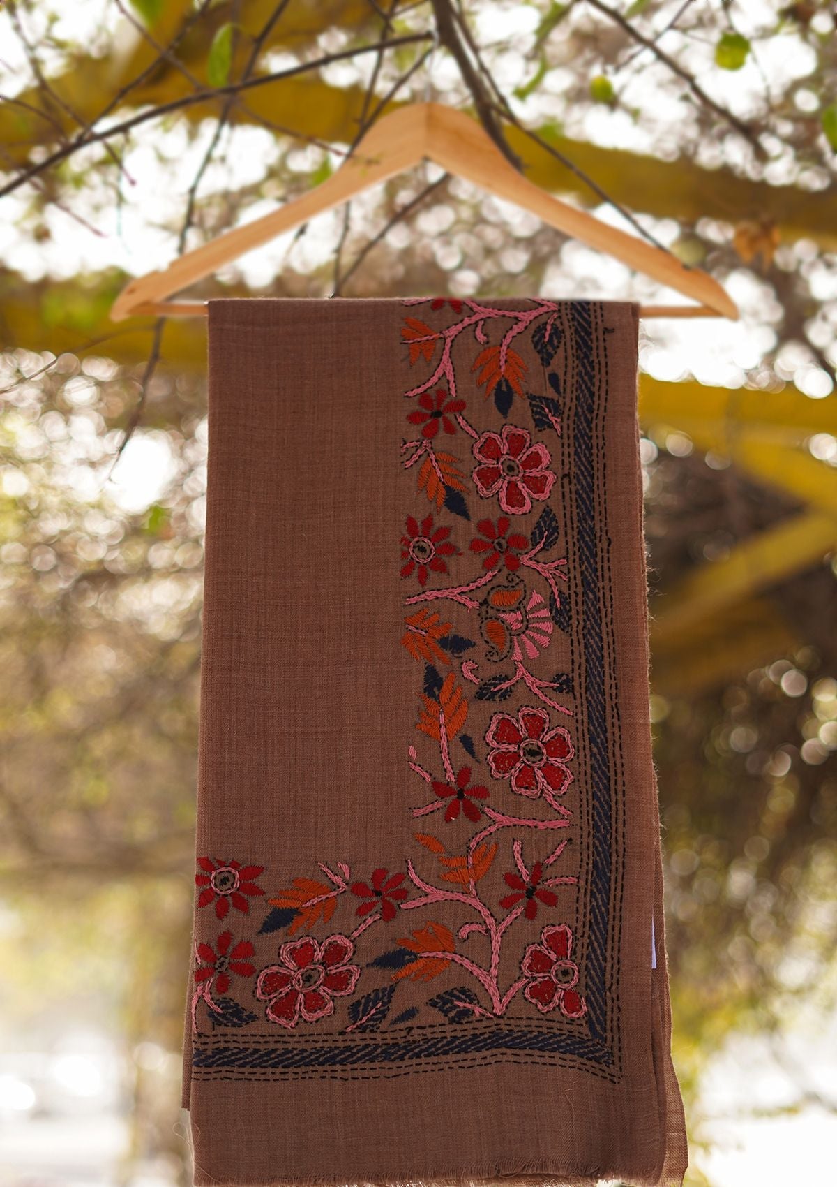 Wool Needle Work Shawl D - 29b - M Brown