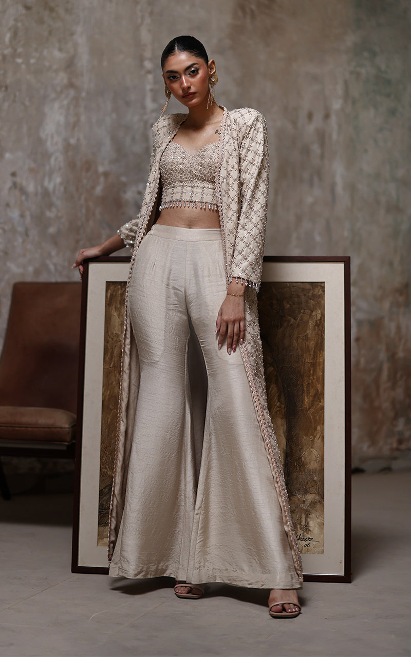 Threads and Motifs | Formal Dresses 25 | Net Embroidered Jacket With Embroidered Blouse And Trouser