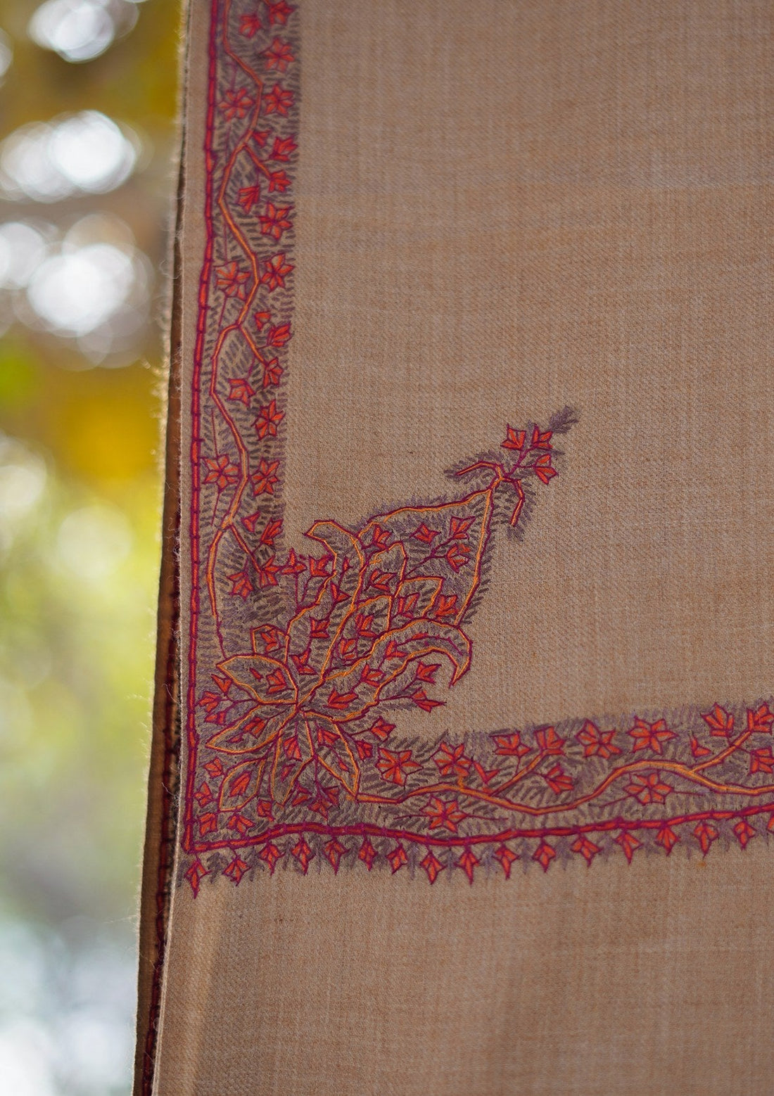 Wool Needle Work Shawl D - 37 - Brown