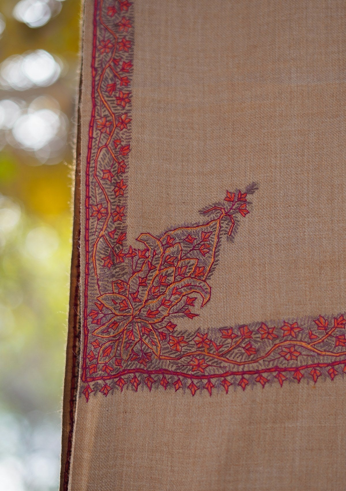 Wool Needle Work Shawl D - 37 - Brown