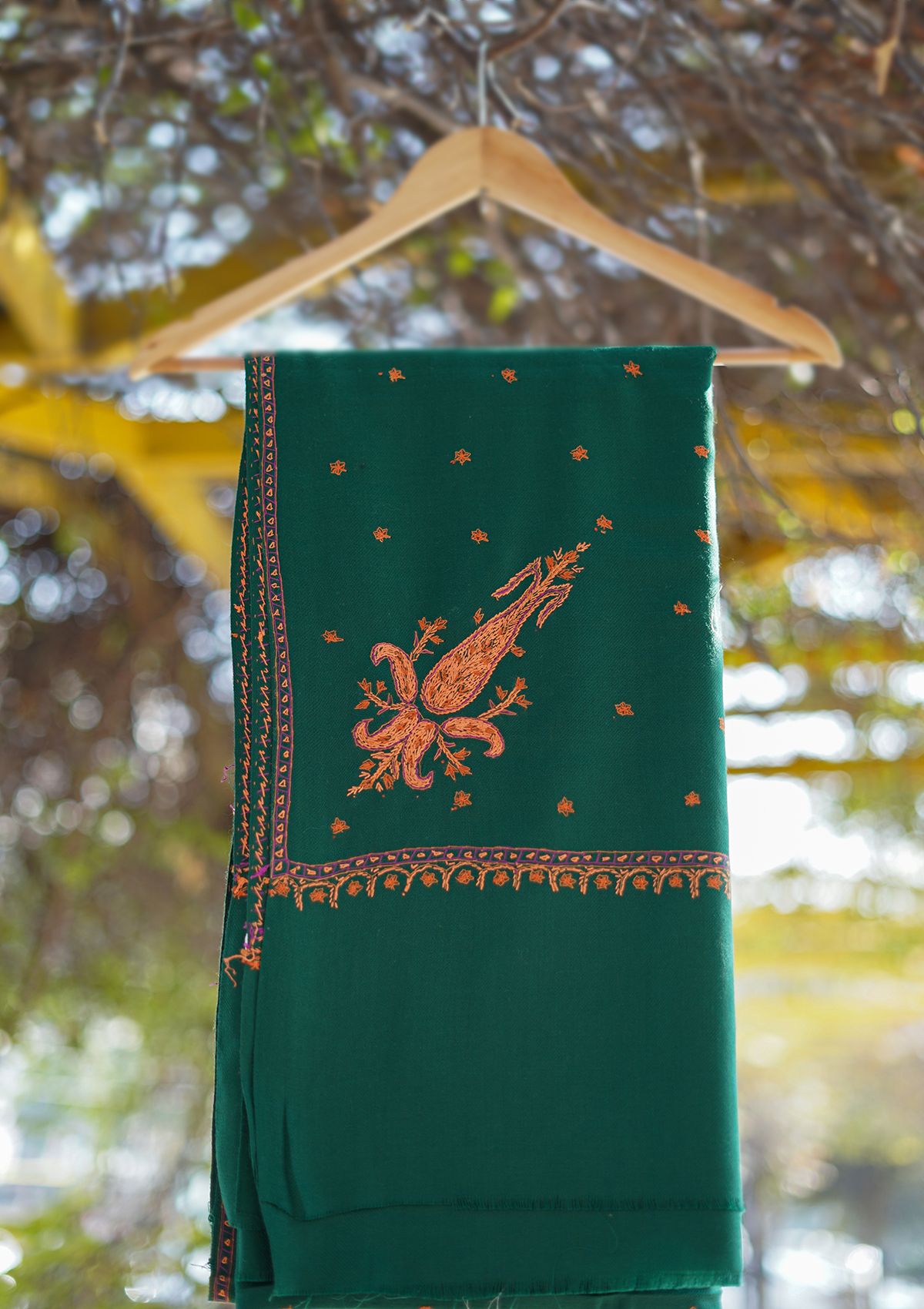 Wool Needle Work Shawl D - 34 - B Green