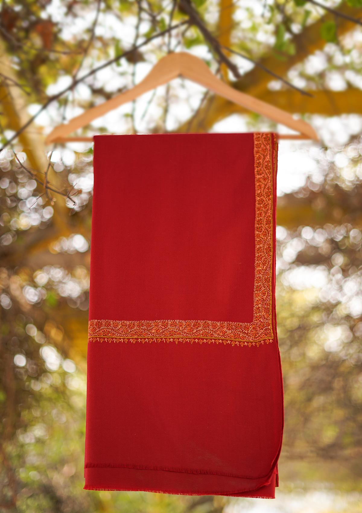 Wool Needle Work Shawl D - 32 - D Red