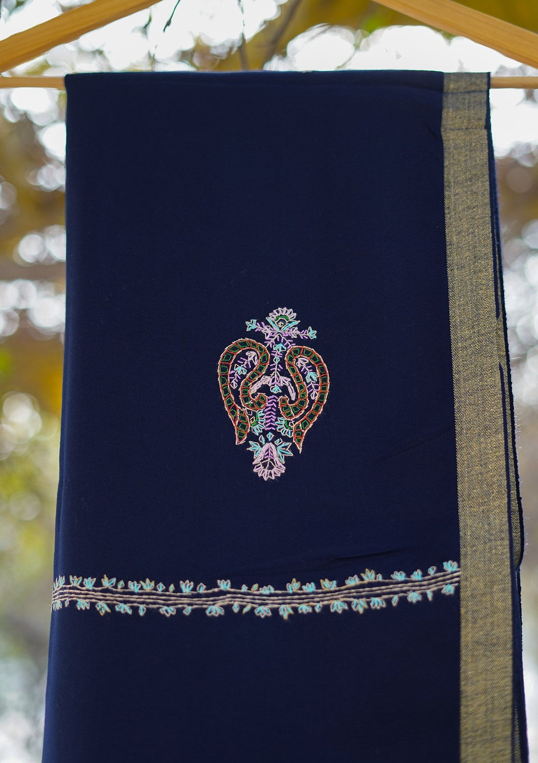 Wool Needle Work Shawl D - 33 - N Blue