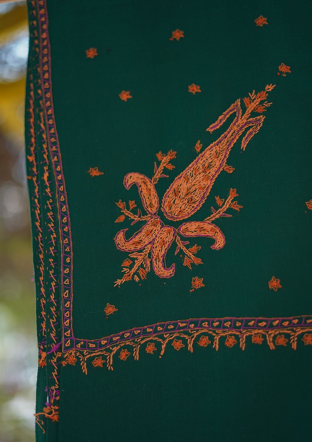 Wool Needle Work Shawl D - 34 - B Green