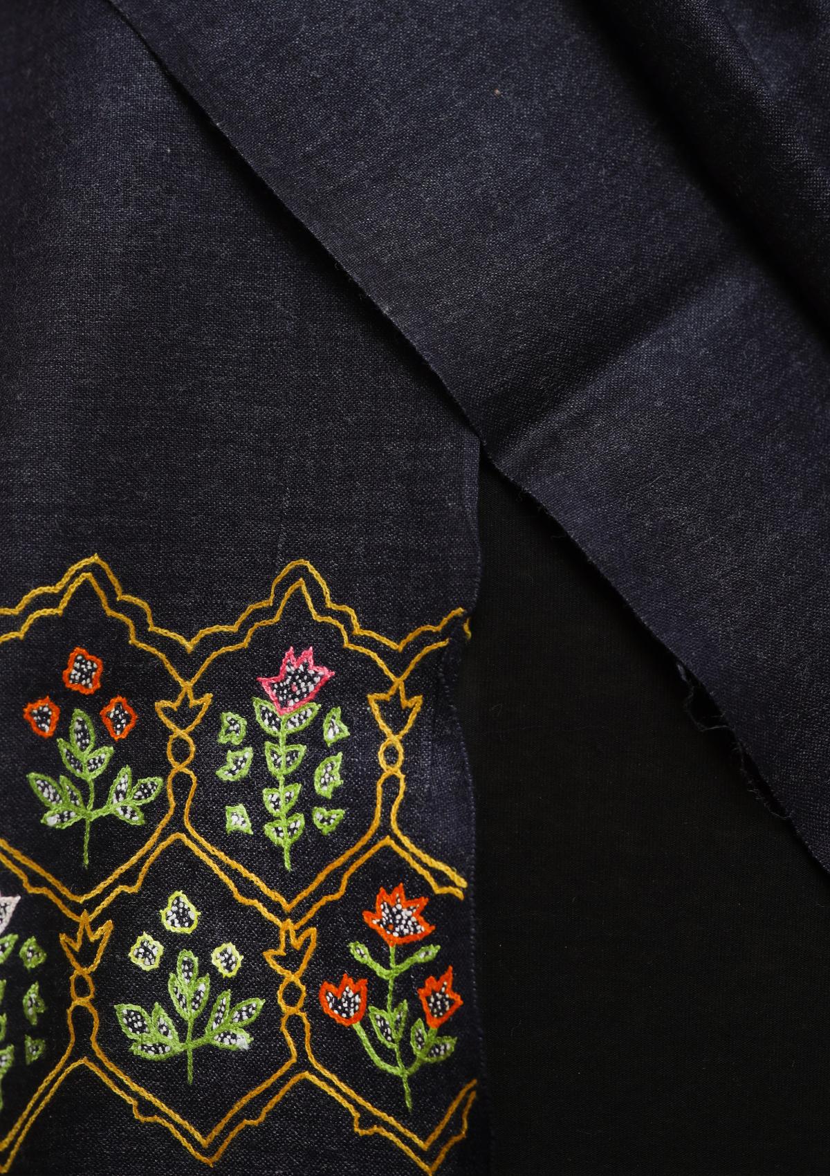 Wool Needle Work Shawl D - 30C - Denim Blue