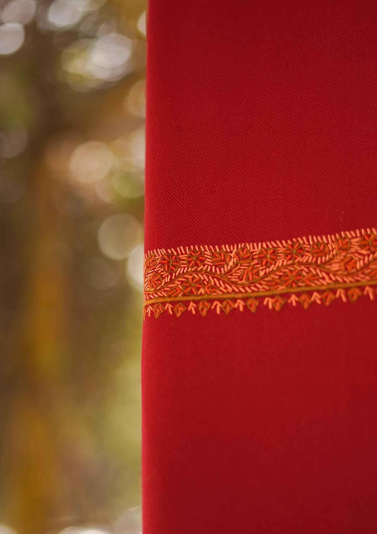 Wool Needle Work Shawl D - 32 - D Red