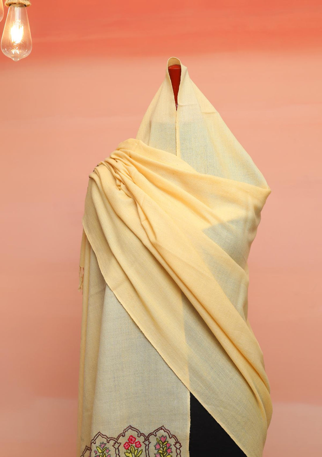 Wool Needle Work Shawl D - 30B - D Cream