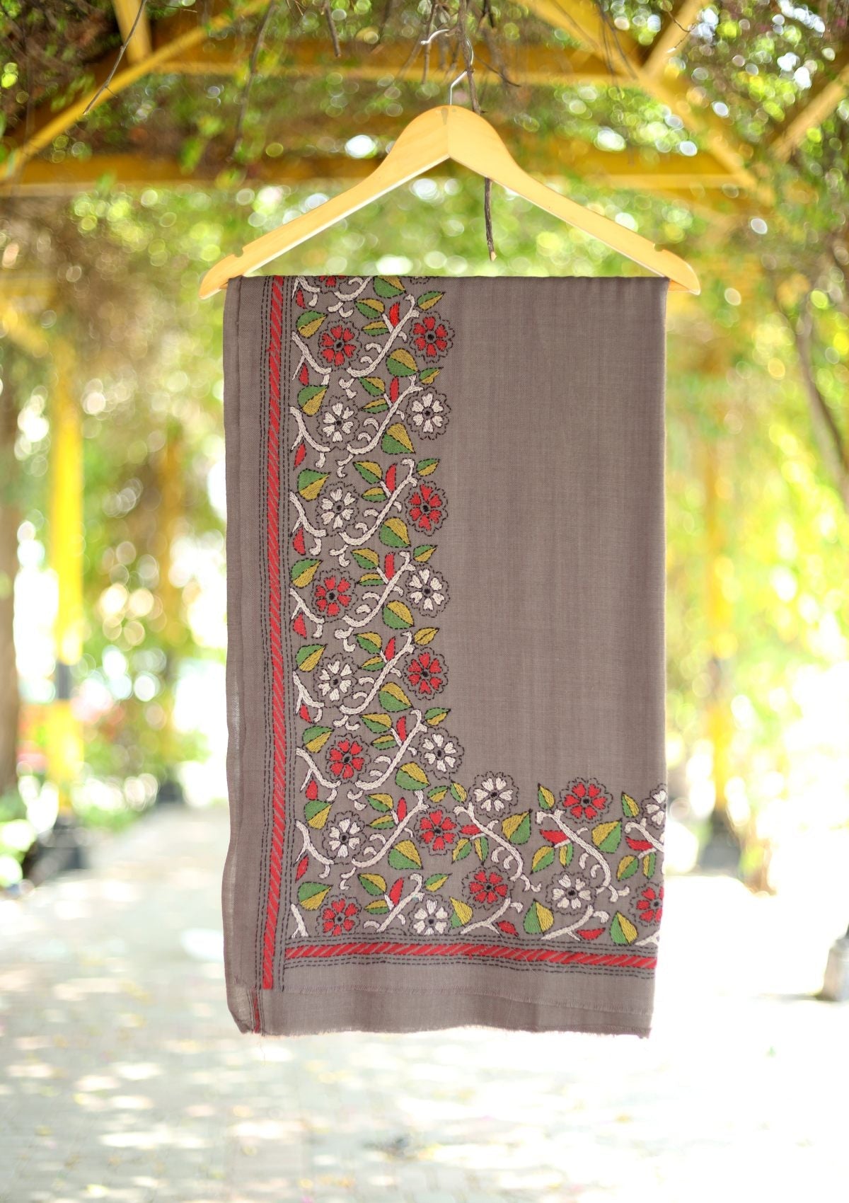 Wool Needle Work Shawl D - 29 - Brown