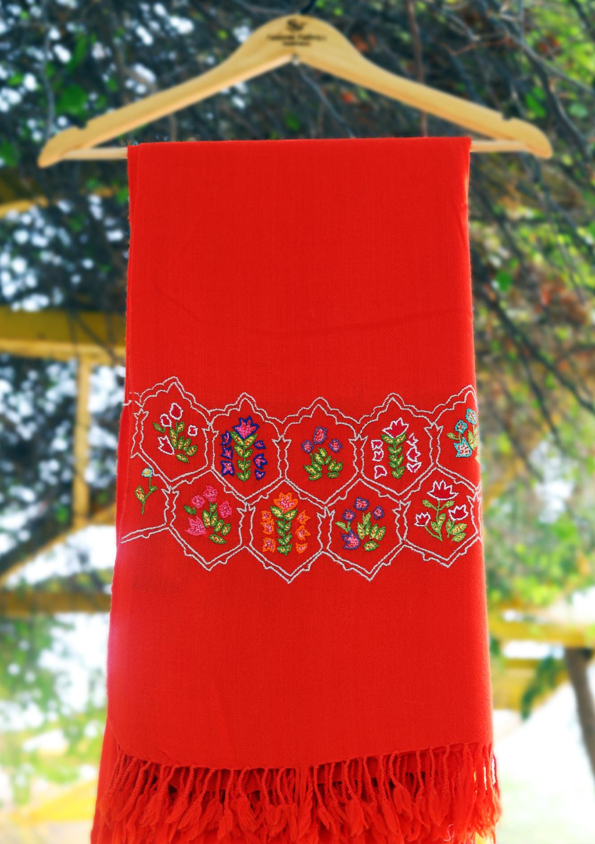 Wool Needle Work Shawl D - 30 - Rust