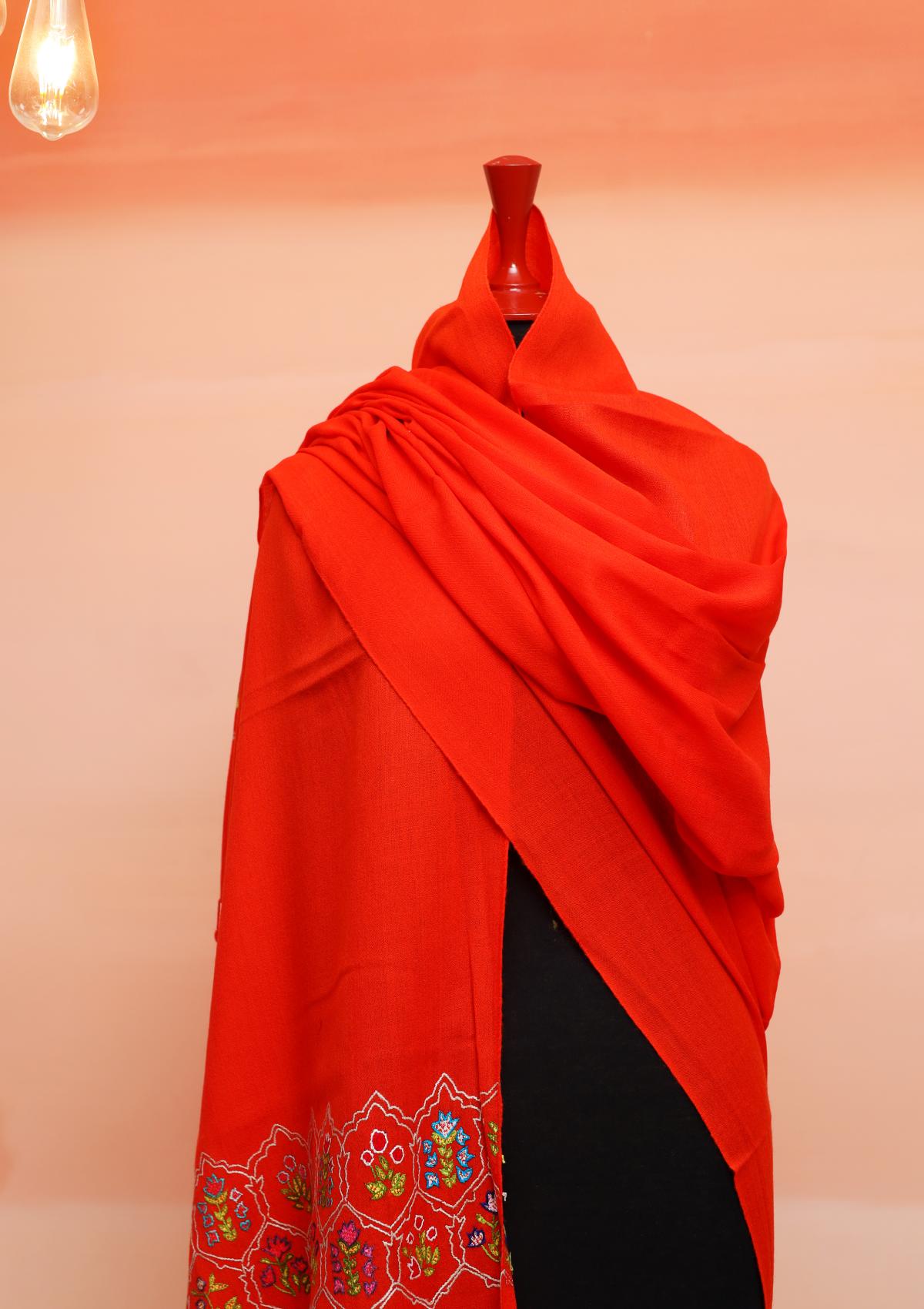 Wool Needle Work Shawl D - 30 - Rust