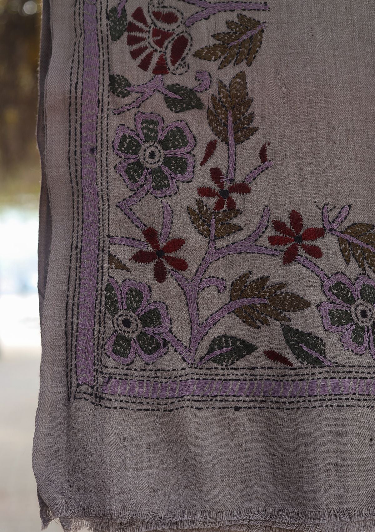 Wool Needle Work Shawl D - 29 - M GREY