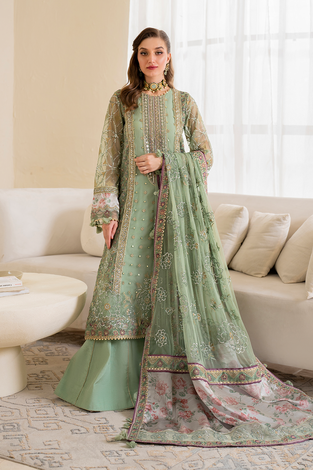 Iznik | Chinnon Chiffon | CC-41 Embroidered Net - Official Iznik - Agha Fabrics UK