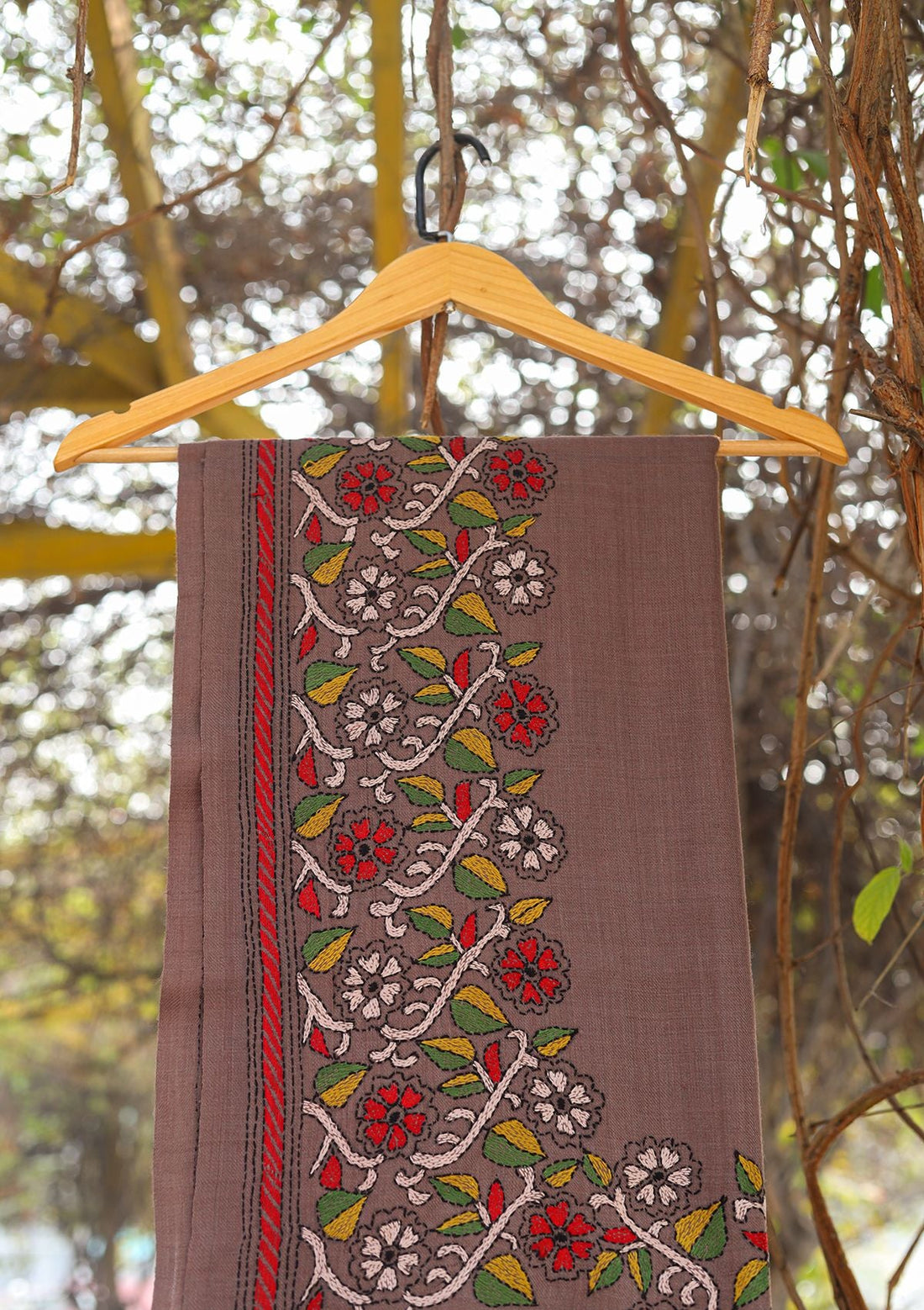 Wool Needle Work Shawl D - 29 - Brown