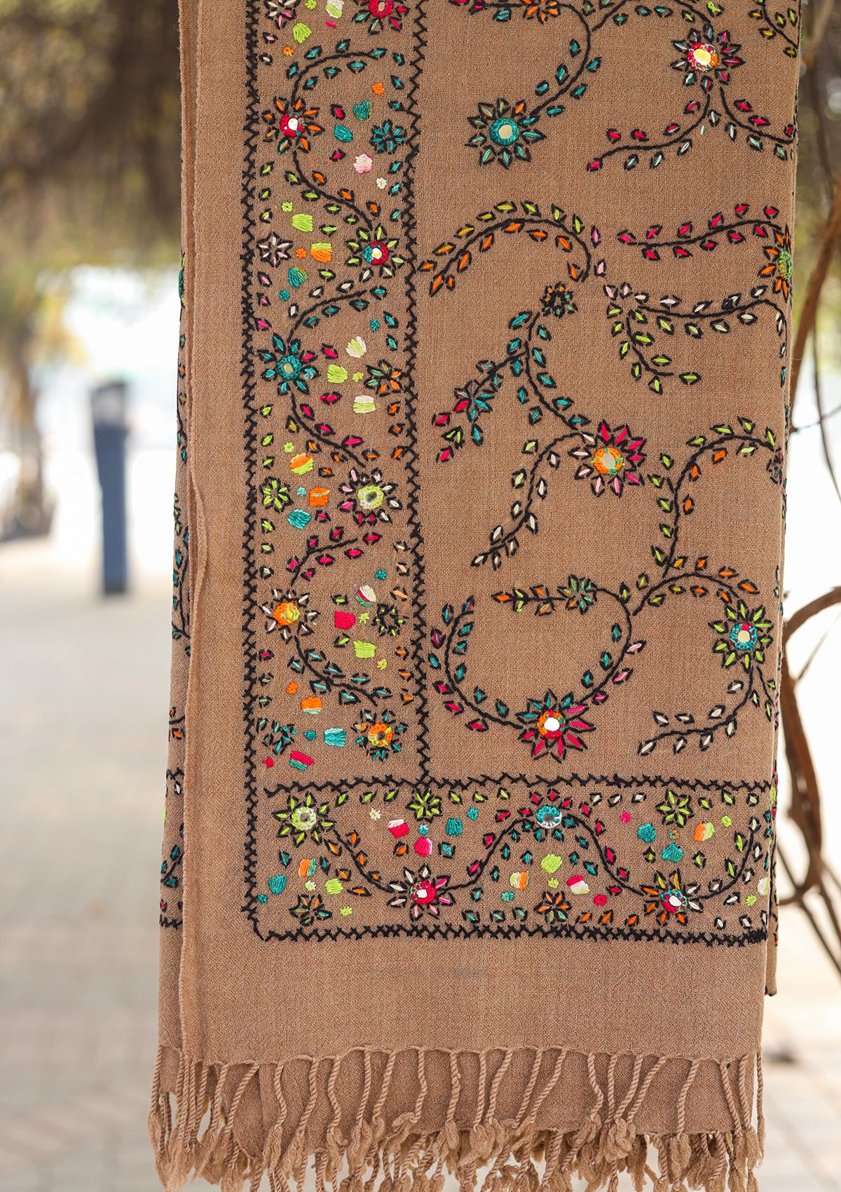 Wool Needle Work Shawl D - 27 - Brown