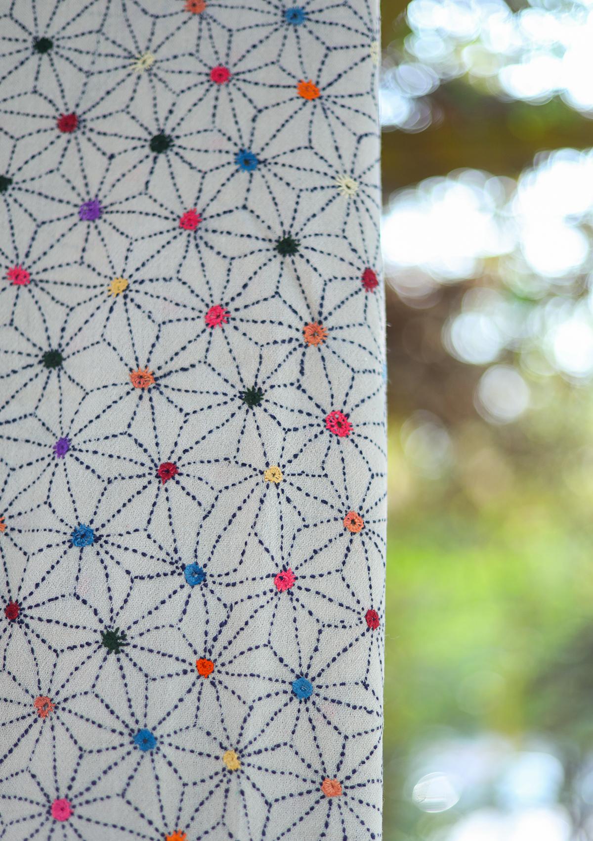 Wool Needle Work Shawl D - 26B - Fawn