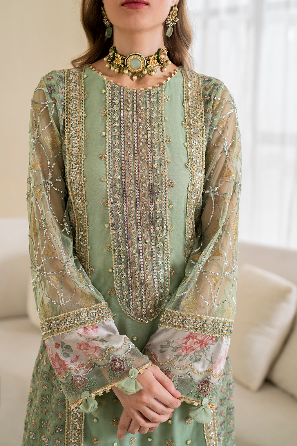 Iznik | Chinnon Chiffon | CC-41 Embroidered Net - Official Iznik - Agha Fabrics UK