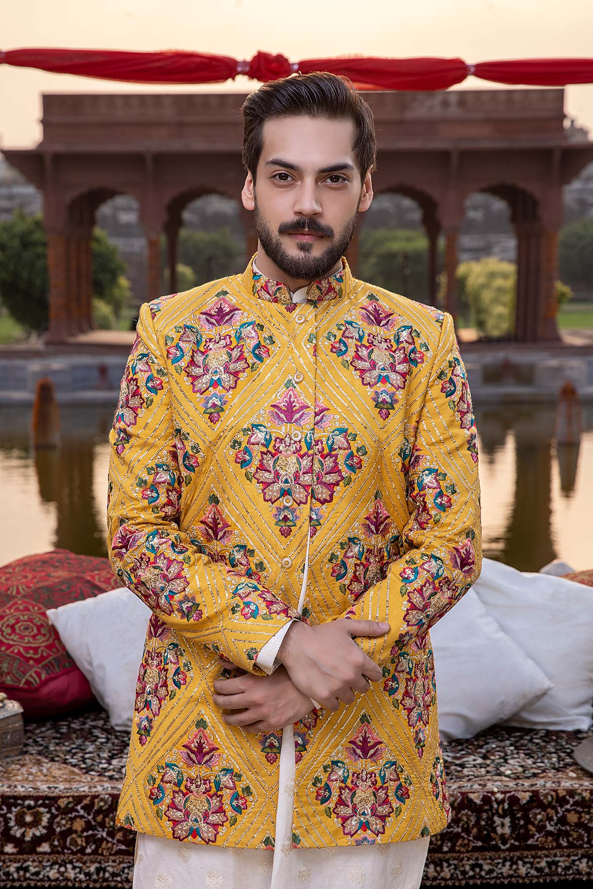 Pakistani Menswear | Mina Kashif | Sherwani D-16 - Official Agha Fabrics - Agha Fabrics UK