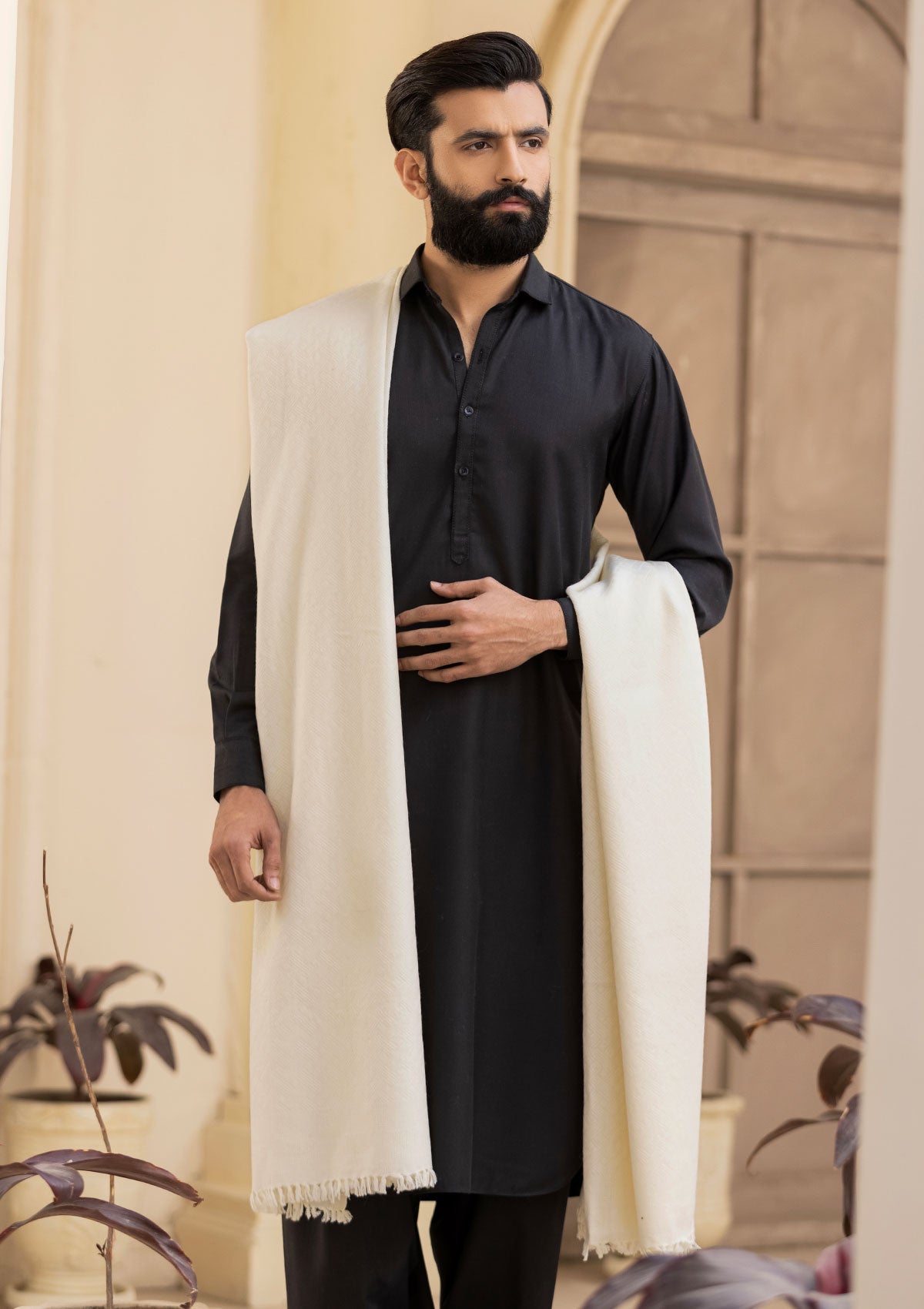 Men Shawls - Wool Shawls - D#225 - Off White