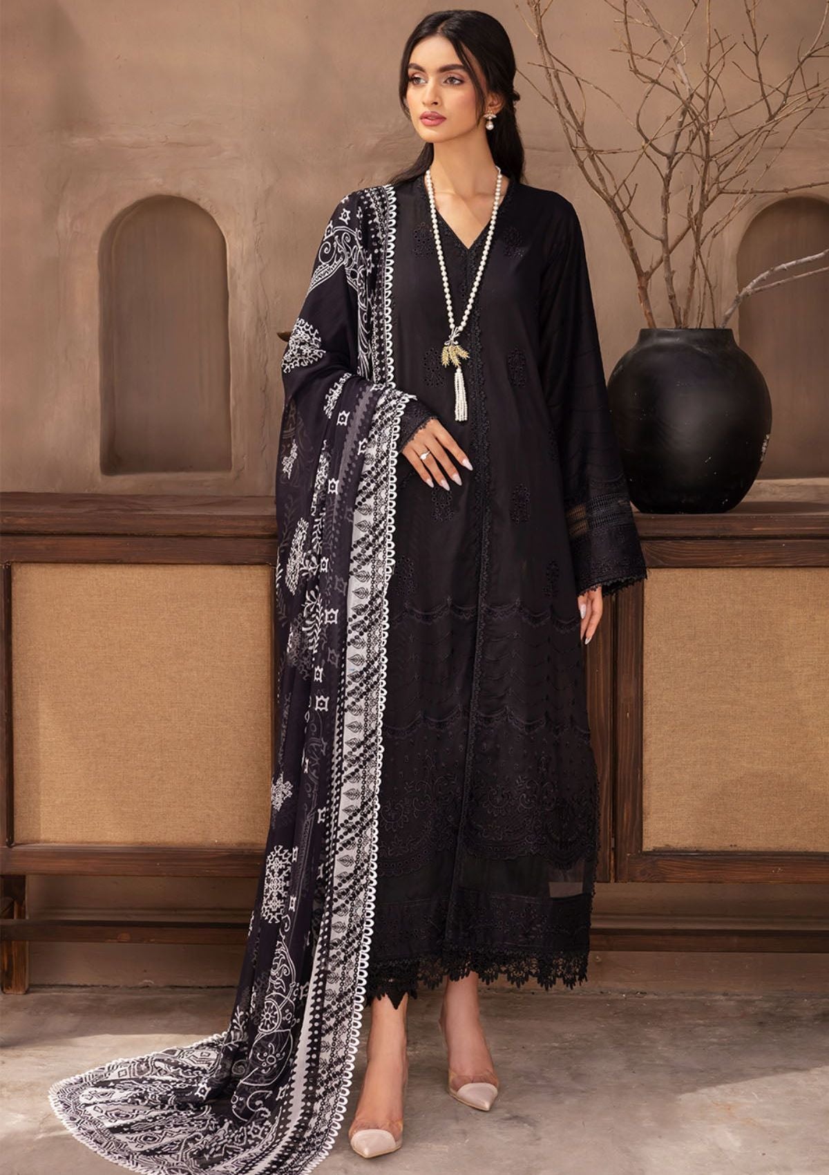 Lawn Collection - Nureh - Koyal - Monochrome - B#04 - Official Nureh - Agha Fabrics UK