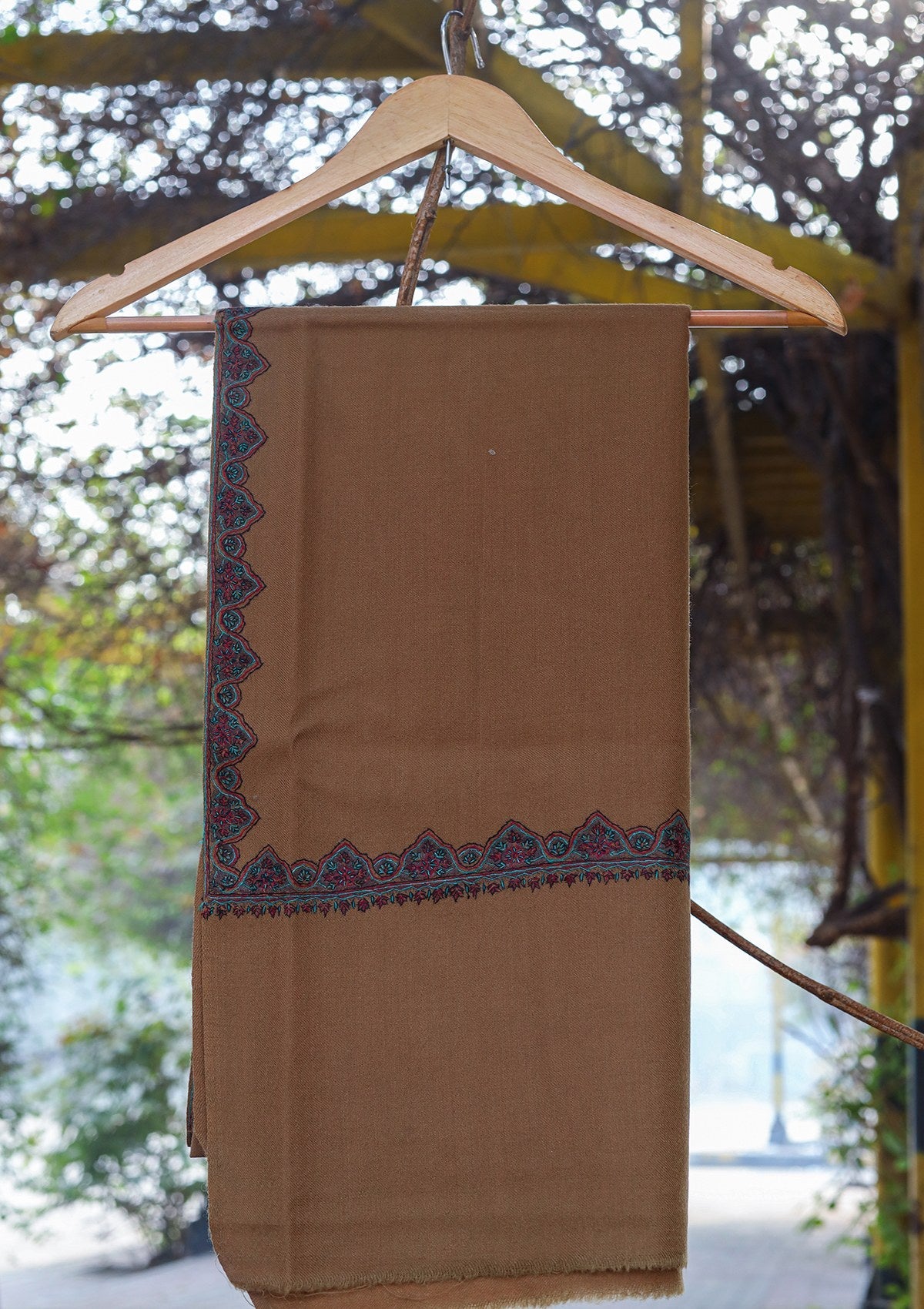 Wool Needle Work Shawl D - 38 - G Brown