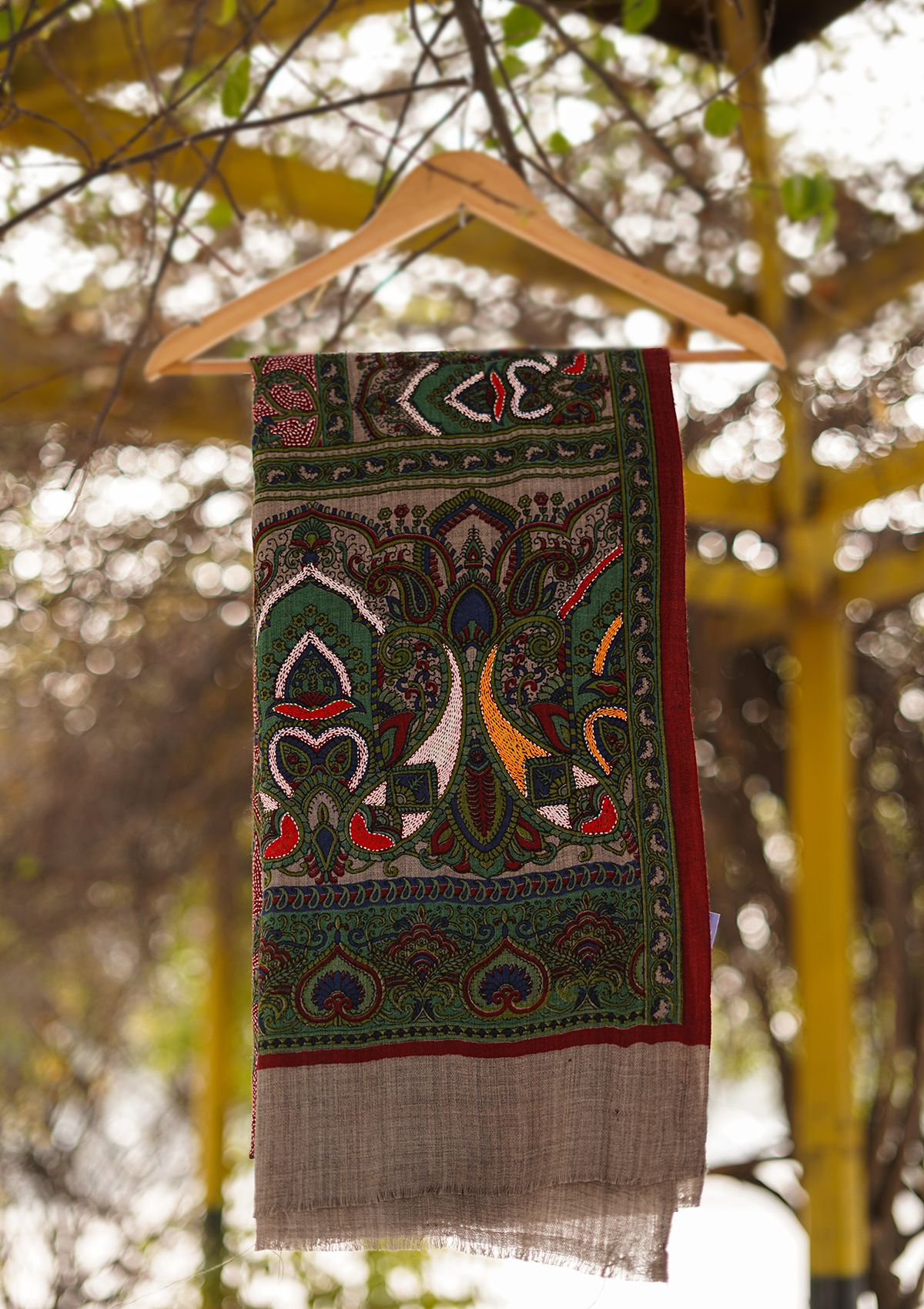 Wool Needle Work Shawl D - 28 - Multi