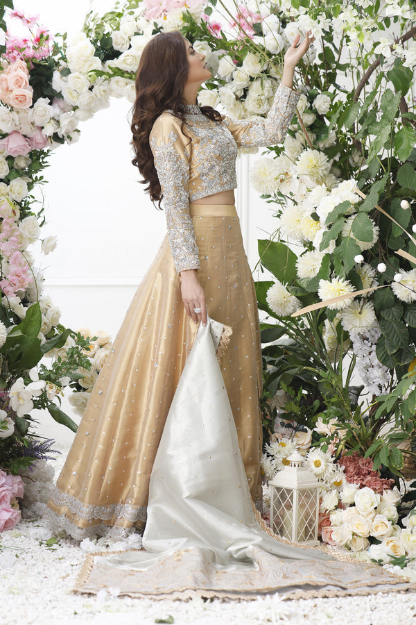 Wahajmkhan | Eden wedding Formals | ANTIQUE GOLD LENGA & CHOLI