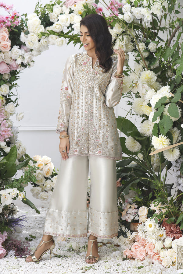 Wahajmkhan | Eden wedding Formals | SILVER SHORT JACKET