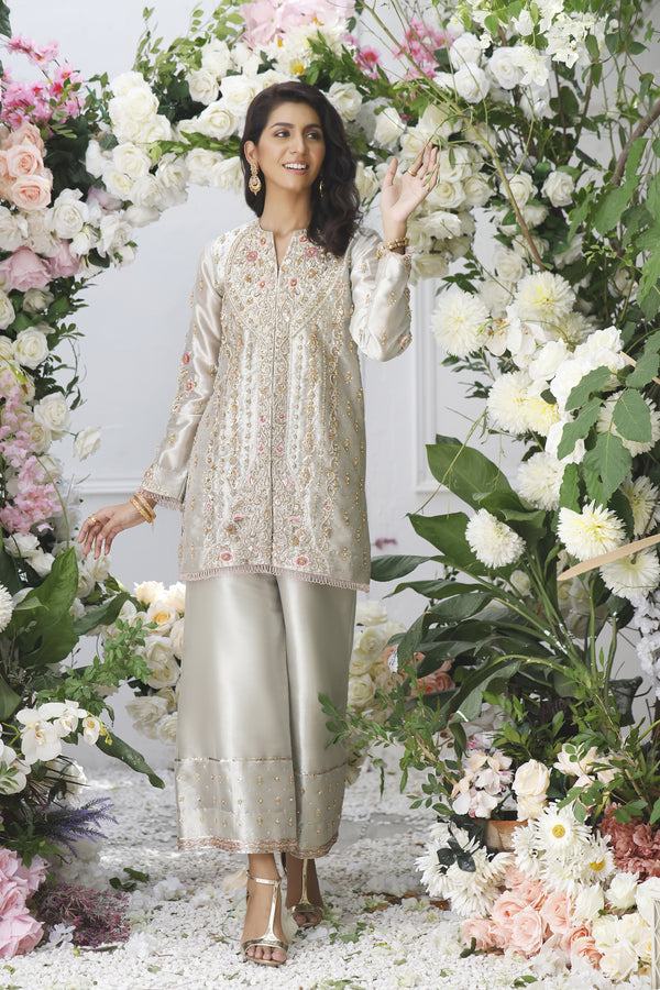 Wahajmkhan | Eden wedding Formals | SILVER SHORT JACKET