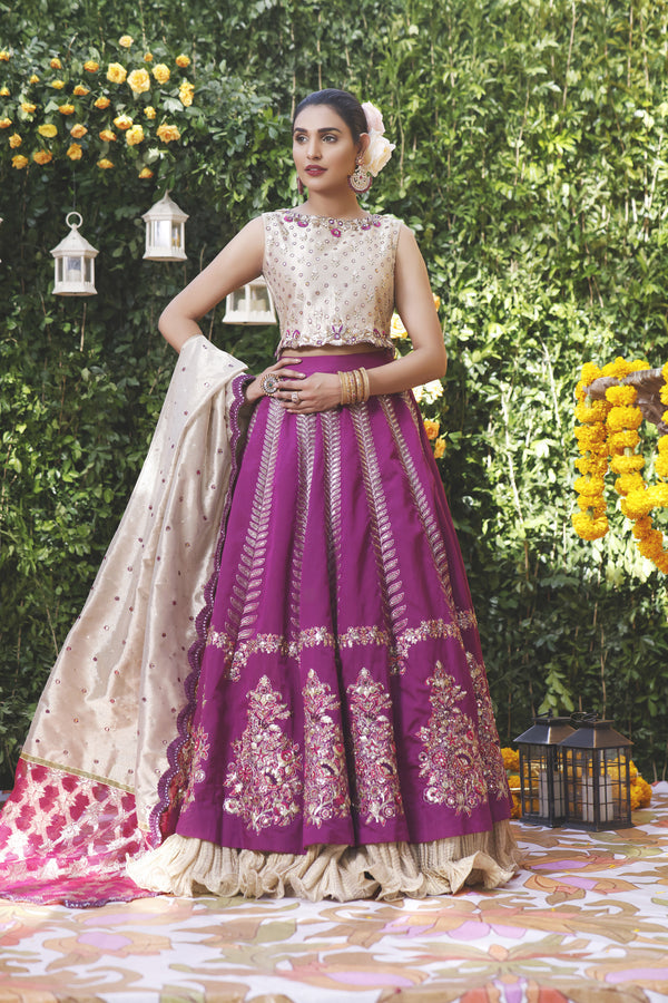 Wahajmbegum | Mehrunnisa Wedding Formals | PURPLE GOLD LEHNGA