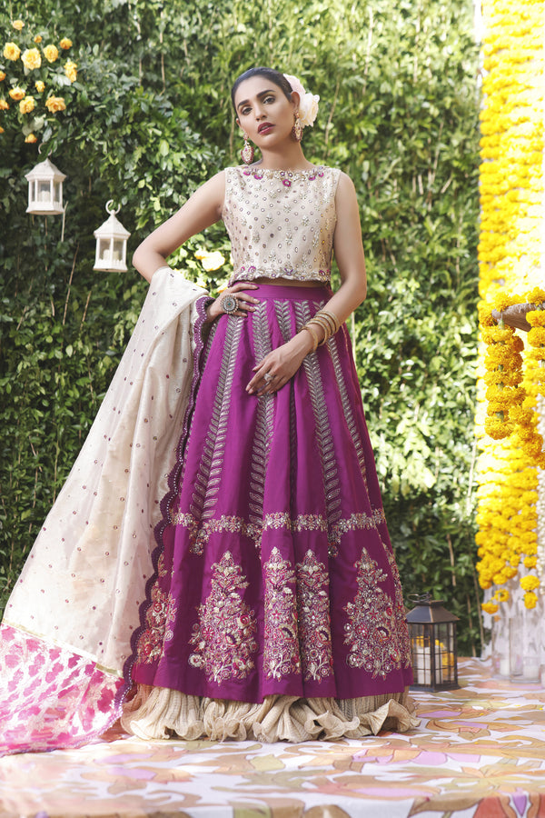 Wahajmbegum | Mehrunnisa Wedding Formals | PURPLE GOLD LEHNGA