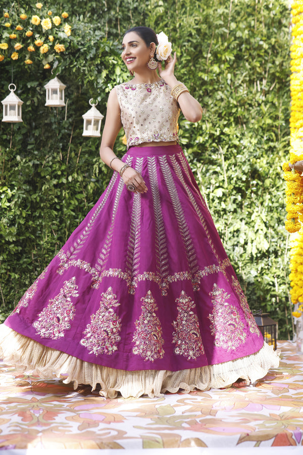 Wahajmbegum | Mehrunnisa Wedding Formals | PURPLE GOLD LEHNGA