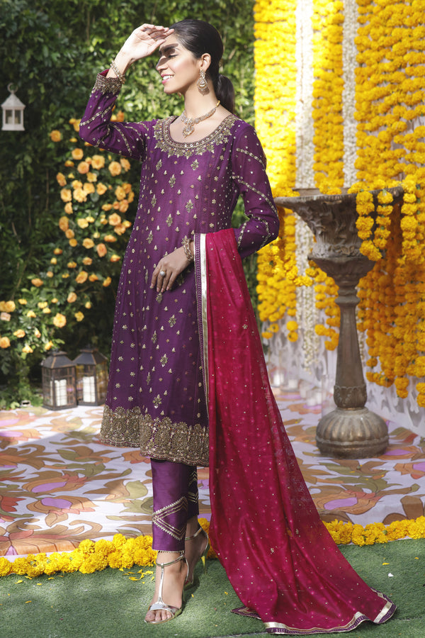 Wahajmbegum | Mehrunnisa Wedding Formals | PURPLE MAGENTA A-LINE OUTFIT