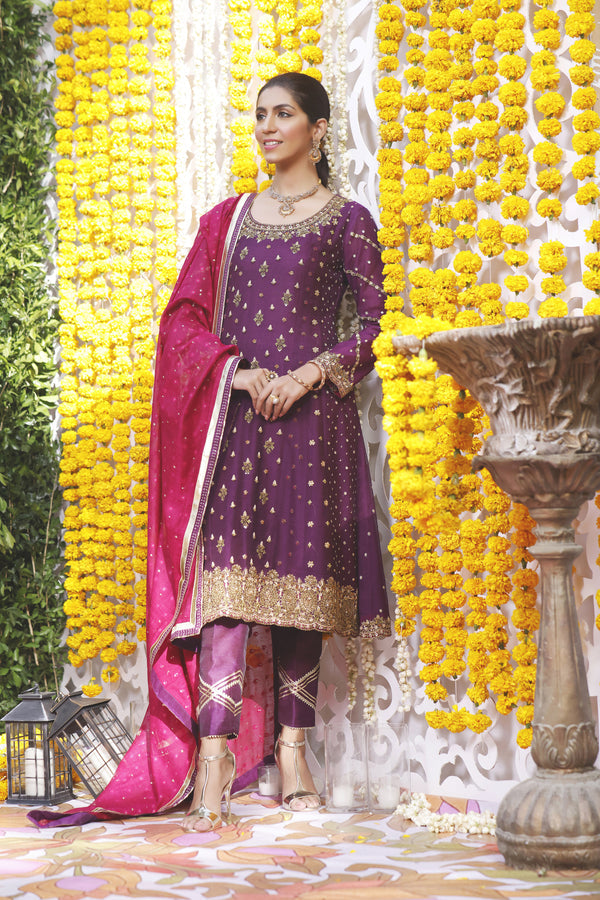 Wahajmbegum | Mehrunnisa Wedding Formals | PURPLE MAGENTA A-LINE OUTFIT