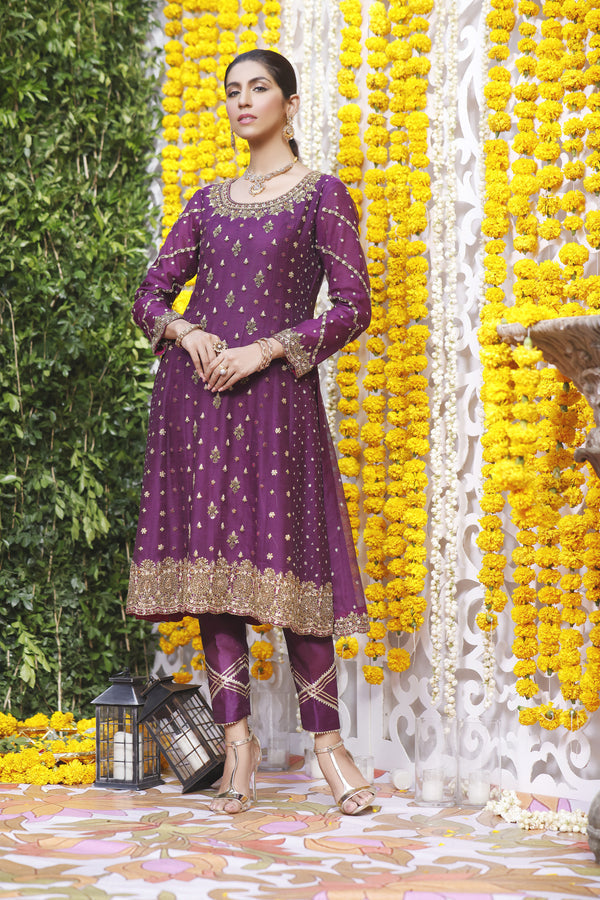 Wahajmbegum | Mehrunnisa Wedding Formals | PURPLE MAGENTA A-LINE OUTFIT