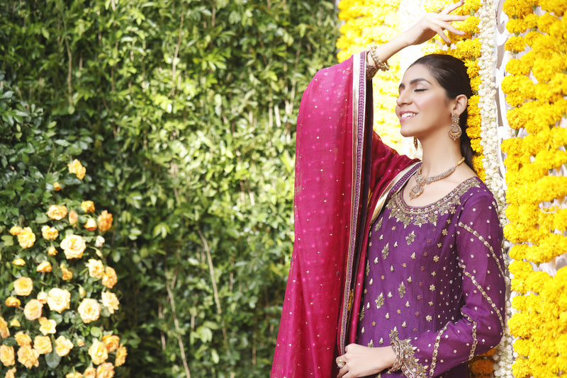 Wahajmbegum | Mehrunnisa Wedding Formals | PURPLE MAGENTA A-LINE OUTFIT