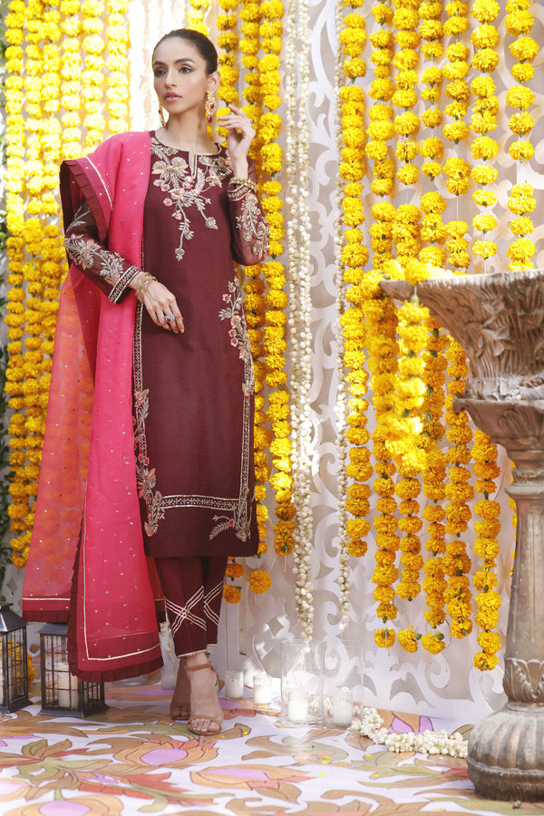 Wahajmbegum | Mehrunnisa Wedding Formals | MAROON BOX SHIRT OUTFIT