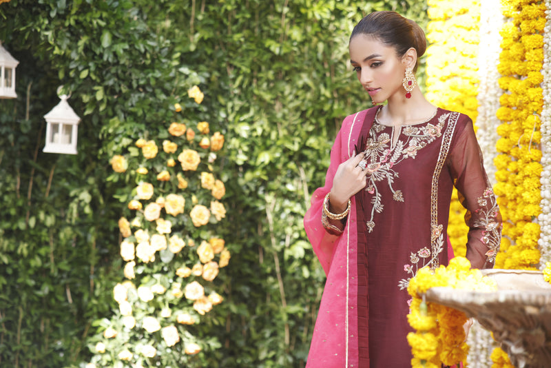 Wahajmbegum | Mehrunnisa Wedding Formals | MAROON BOX SHIRT OUTFIT