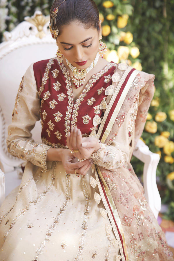 Wahajmbegum | Mehrunnisa Wedding Formals | MAROON IVORY ANARKALI
