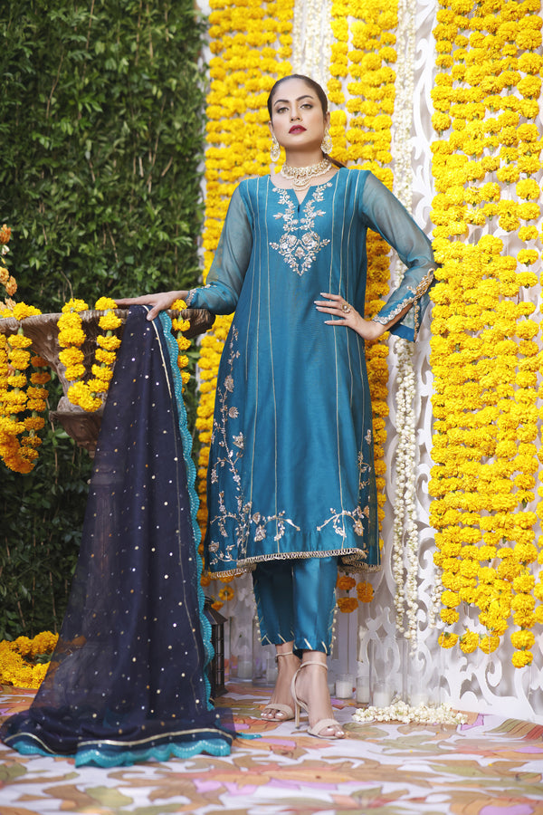 Wahajmbegum | Mehrunnisa Wedding Formals | TURQUOISE PANEL OUTFIT