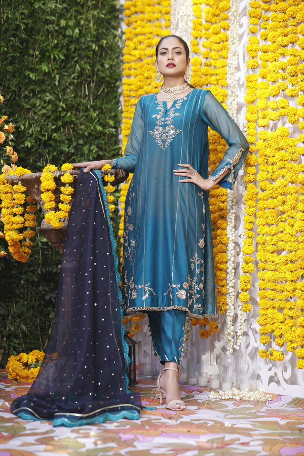 Wahajmbegum | Mehrunnisa Wedding Formals | TURQUOISE PANEL OUTFIT